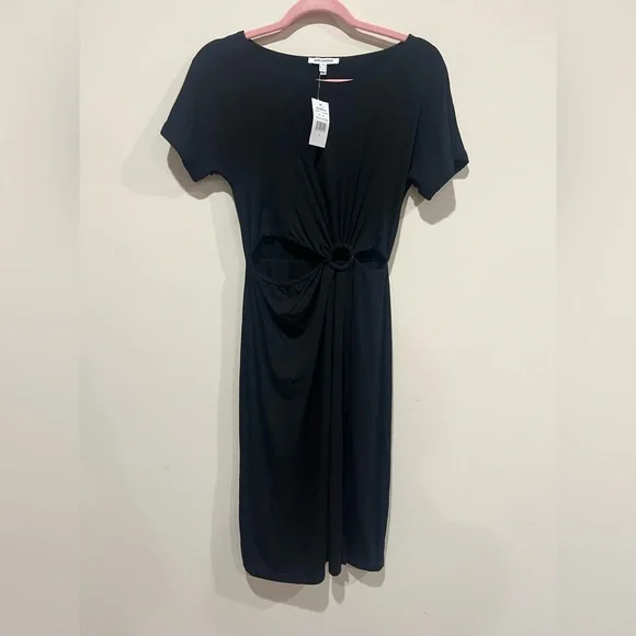 NWT Good American Ring Cut Out Black Midi Dress Size 1 (Small) - Picture 2 of 10